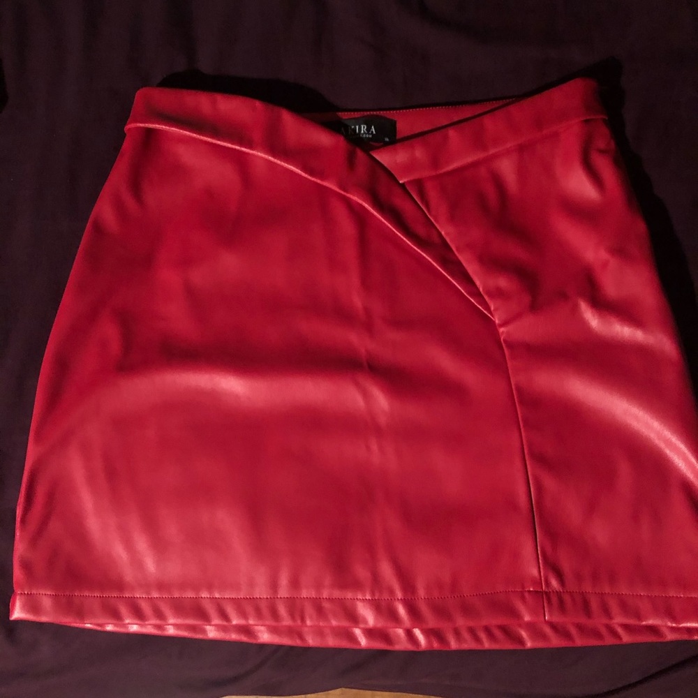 Red leather skirt
